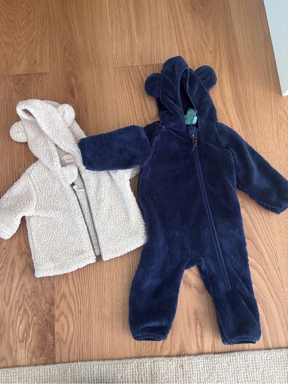 L.L. Bean baby bunting and Hanna Anderson fleece hooded sweater 0-3m NWOT